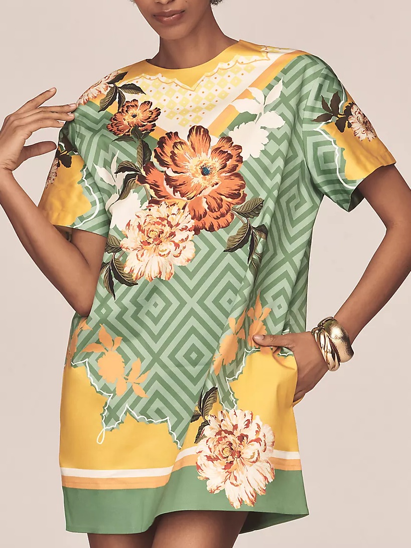 Anthropologie Floral T-Shirt Dress Size L